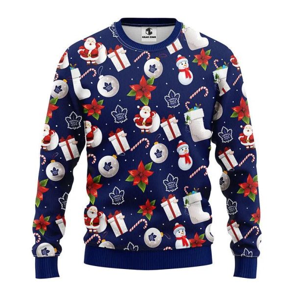 Toronto Maple Leafs Santa Claus Snowman Ugly Christmas Sweater, Toronto Maple Leafs Ugly Sweater, NHL Ugly Sweater