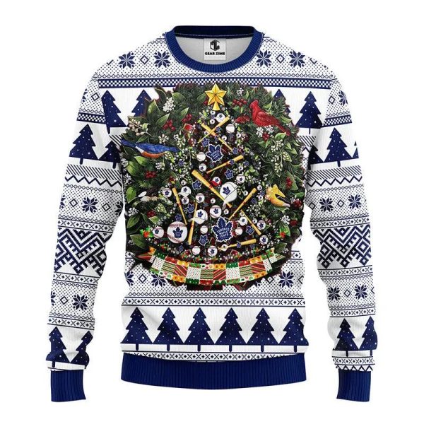 Toronto Maple Leafs Tree Ball Ugly Christmas Sweater, Toronto Maple Leafs Ugly Sweater, NHL Ugly Sweater