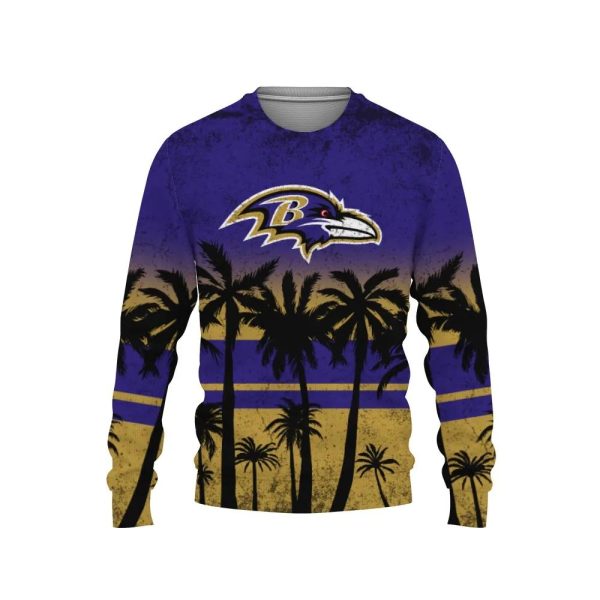 Tree Beach Baltimore Ravens Ugly Christmas Sweater, Baltimore Ravens Ugly Sweater, NFL Ugly Sweater