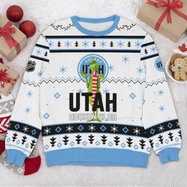 Utah Hockey Club NHL Grinch Ugly Christmas Sweater, Team Utah Ugly Sweater, NHL Ugly Sweater