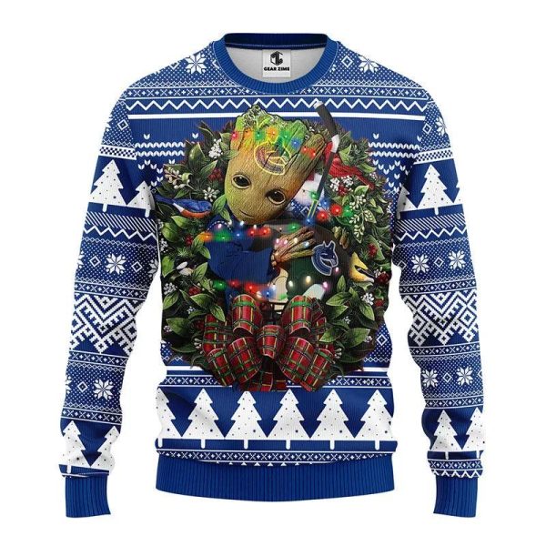 Vancouver Canucks Groot Hug Ugly Christmas Sweater, Vancouver Canucks Ugly Sweater, NHL Ugly Sweater