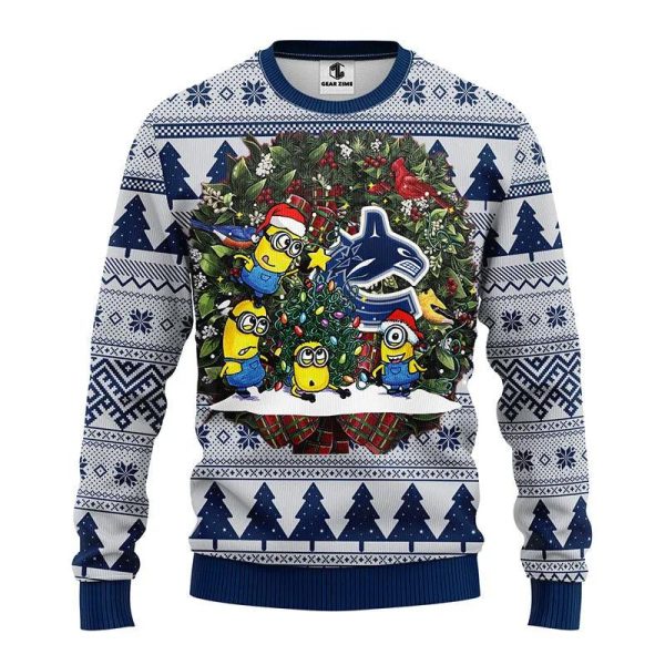 Vancouver Canucks Minion Ugly Christmas Sweater, Vancouver Canucks Ugly Sweater, NHL Ugly Sweater