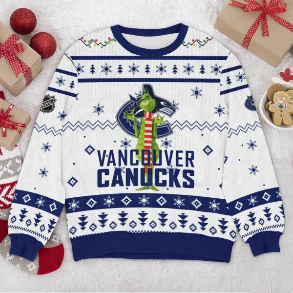 Vancouver Canucks NHL Grinch Ugly Christmas Sweater, Vancouver Canucks Ugly Sweater, NHL Ugly Sweater