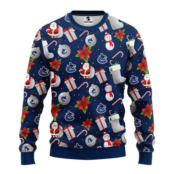 Vancouver Canucks Santa Claus Snowman Ugly Christmas Sweater, Vancouver Canucks Ugly Sweater, NHL Ugly Sweater