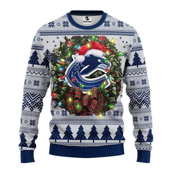 Vancouver Canucks Santa Hat Ugly Christmas Sweater, Vancouver Canucks Ugly Sweater, NHL Ugly Sweater