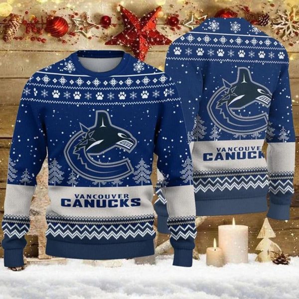 Vancouver Canucks Woolen Big Logo Ugly Christmas Sweater, Vancouver Canucks Ugly Sweater, NHL Ugly Sweater