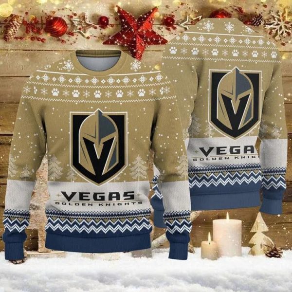 Vegas Golden Knights Big Logo Ugly Christmas Sweater, Vegas Golden Knights Ugly Sweater, NHL Ugly Sweater