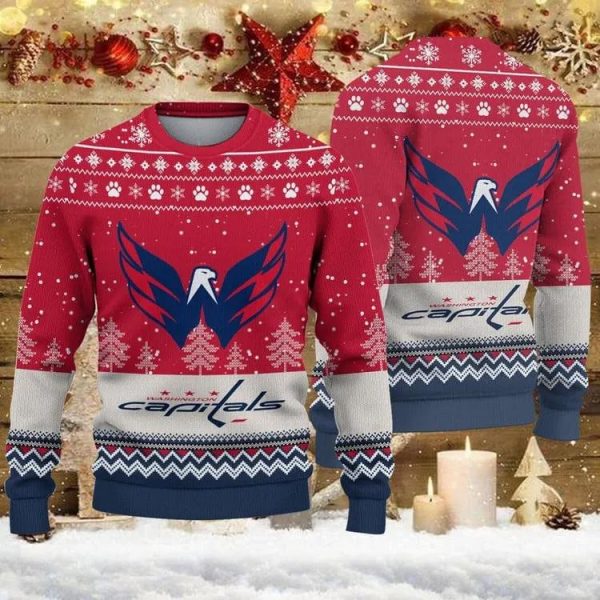 Washington Capitals Big Logo Ugly Christmas Sweater, Washington Capitals Ugly Sweater, NHL Ugly Sweater