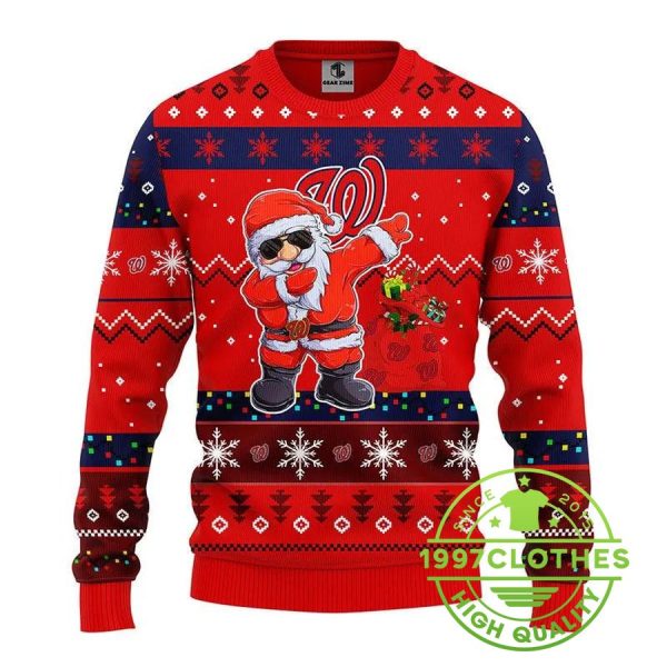 Washington Nationals Dabbing Santa Claus Ugly Christmas Sweater, Washington Nationals Ugly Sweater, MLB Christmas Sweater