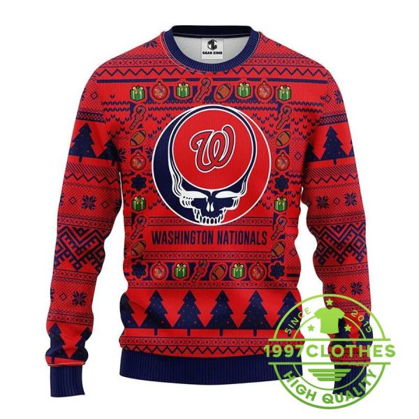 Washington Nationals Grateful Dead Ugly Christmas Sweater, Washington Nationals Ugly Sweater, MLB Christmas Sweater