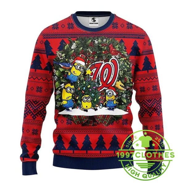 Washington Nationals Minion Ugly Christmas Sweater, Washington Nationals Ugly Sweater, MLB Christmas Sweater