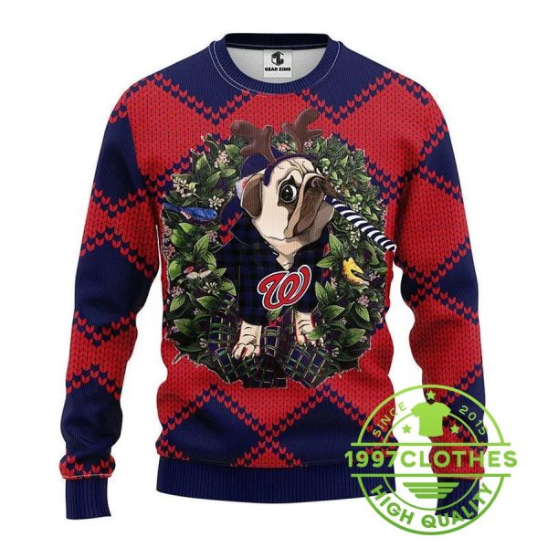 Washington Nationals Pub Dog Ugly Christmas Sweater, Washington Nationals Ugly Sweater, MLB Christmas Sweater