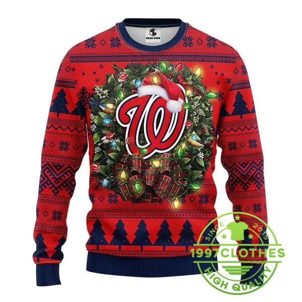 Washington Nationals Santa Hat Ugly Christmas Sweater, Washington Nationals Ugly Sweater, MLB Christmas Sweater