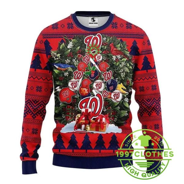 Washington Nationals Tree Christmas Ugly Sweater, Washington Nationals Ugly Sweater, MLB Christmas Sweater