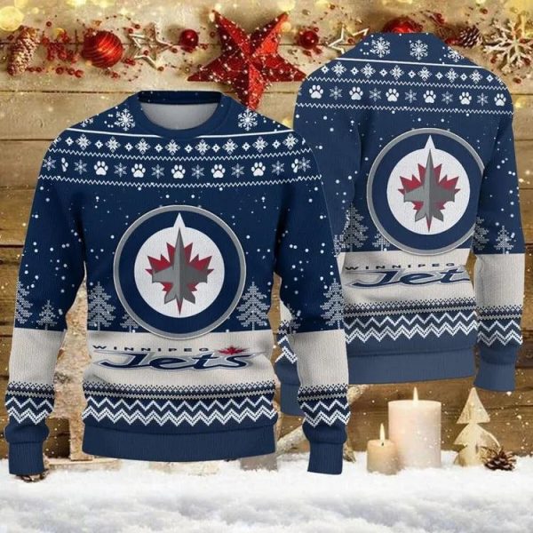 Winnipeg Jets Big Logo Ugly Christmas Sweater, Winnipeg Jets Ugly Sweater, NHL Ugly Sweater