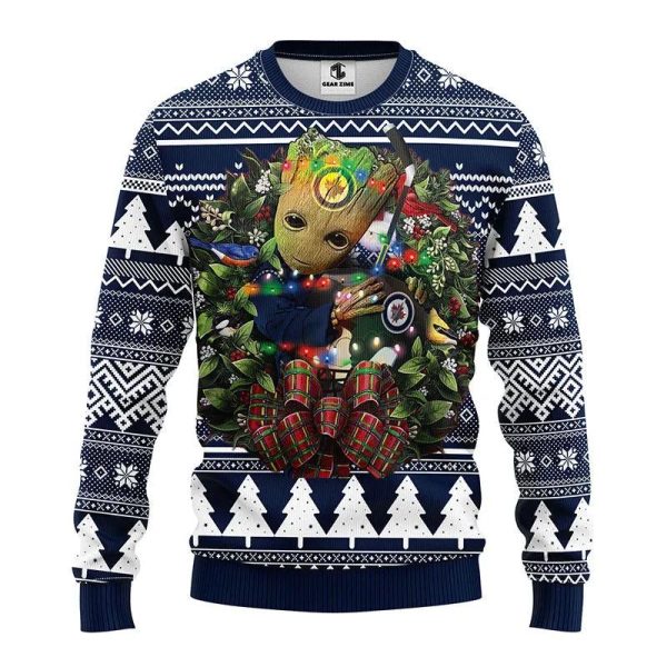 Winnipeg Jets Groot Hug Ugly Christmas Sweater, Winnipeg Jets Ugly Sweater, NHL Ugly Sweater