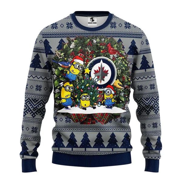 Winnipeg Jets Minion Ugly Christmas Sweater, Winnipeg Jets Ugly Sweater, NHL Ugly Sweater