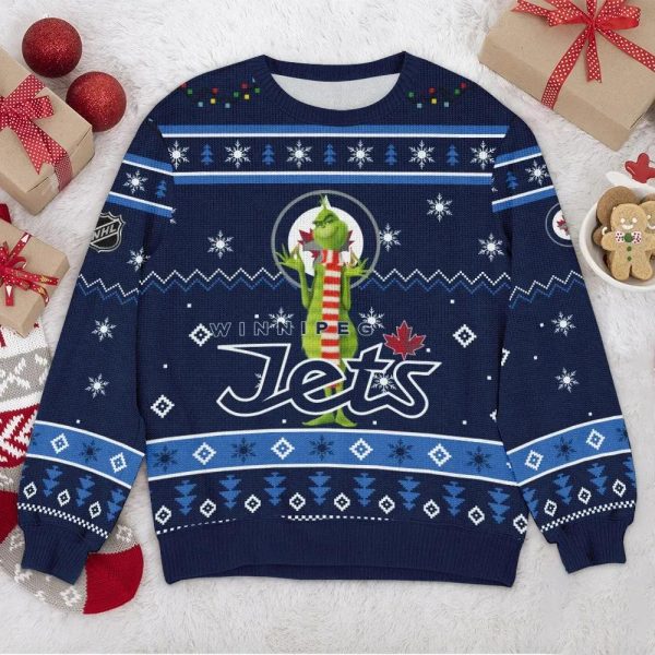 Winnipeg Jets NHL Grinch Ugly Christmas Sweater, Winnipeg Jets Ugly Sweater, NHL Ugly Sweater