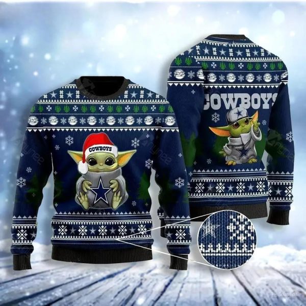 Yoda Baby Love Dallas Cowboys Ugly Christmas Sweater, Dallas Cowboys Ugly Sweater, NFL Ugly Sweater